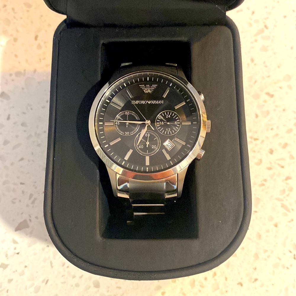 Emporio Armani silver watch with date and multiple dials